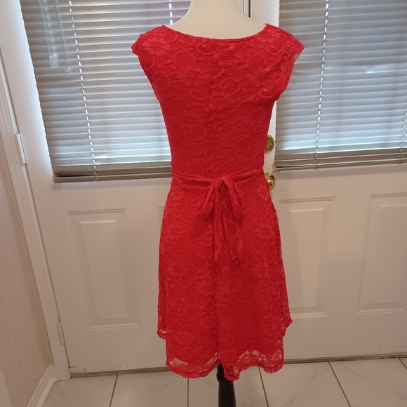 2/$50 Coral Red Lace Dress - Size Small - Picture 4 of 6